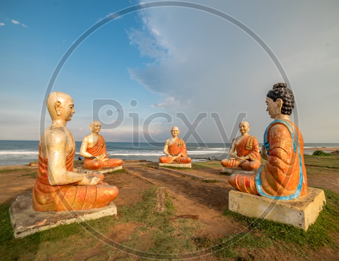 budha statues at bheemli beach