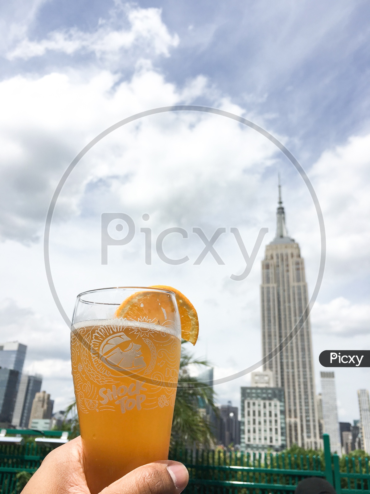 Shock Top at the Roof Top Bar with Empire State Building View.