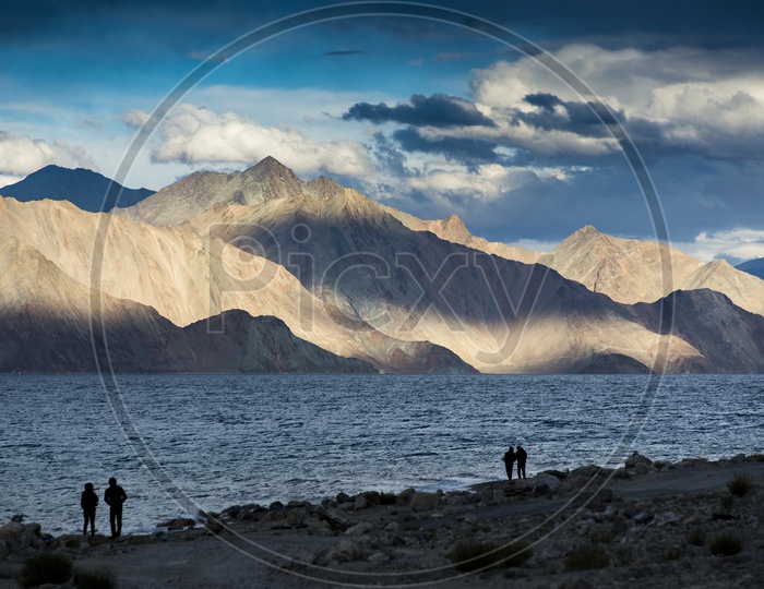 Tourists at Pangong Lake, Ladakh