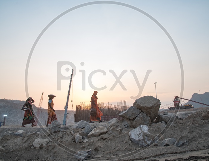 Women Construction Workers at Polavaram Spill Way Dam.