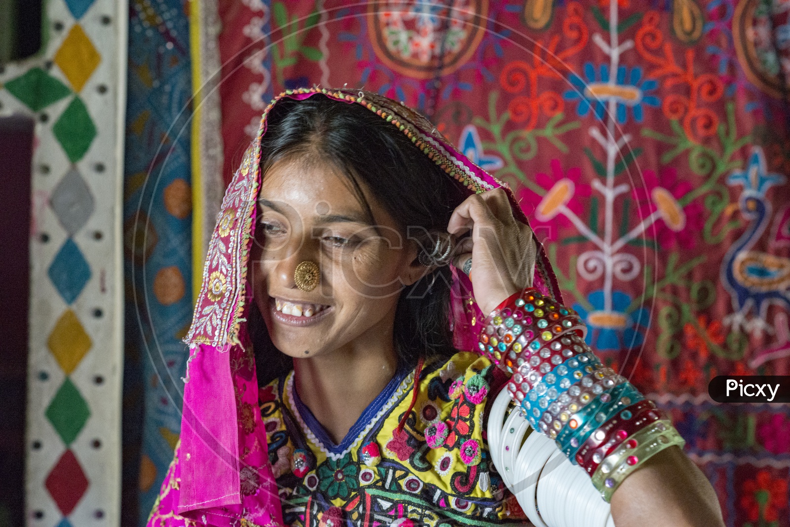 Girl in Traditional Dress at Bhirandiyara Village, Kutch