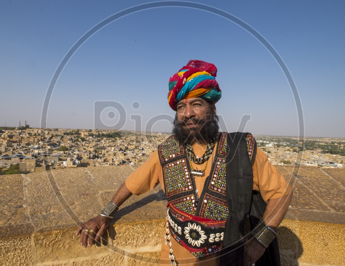 Rajasthani Man wearing Traditional Turban at Jaisalmer Fort