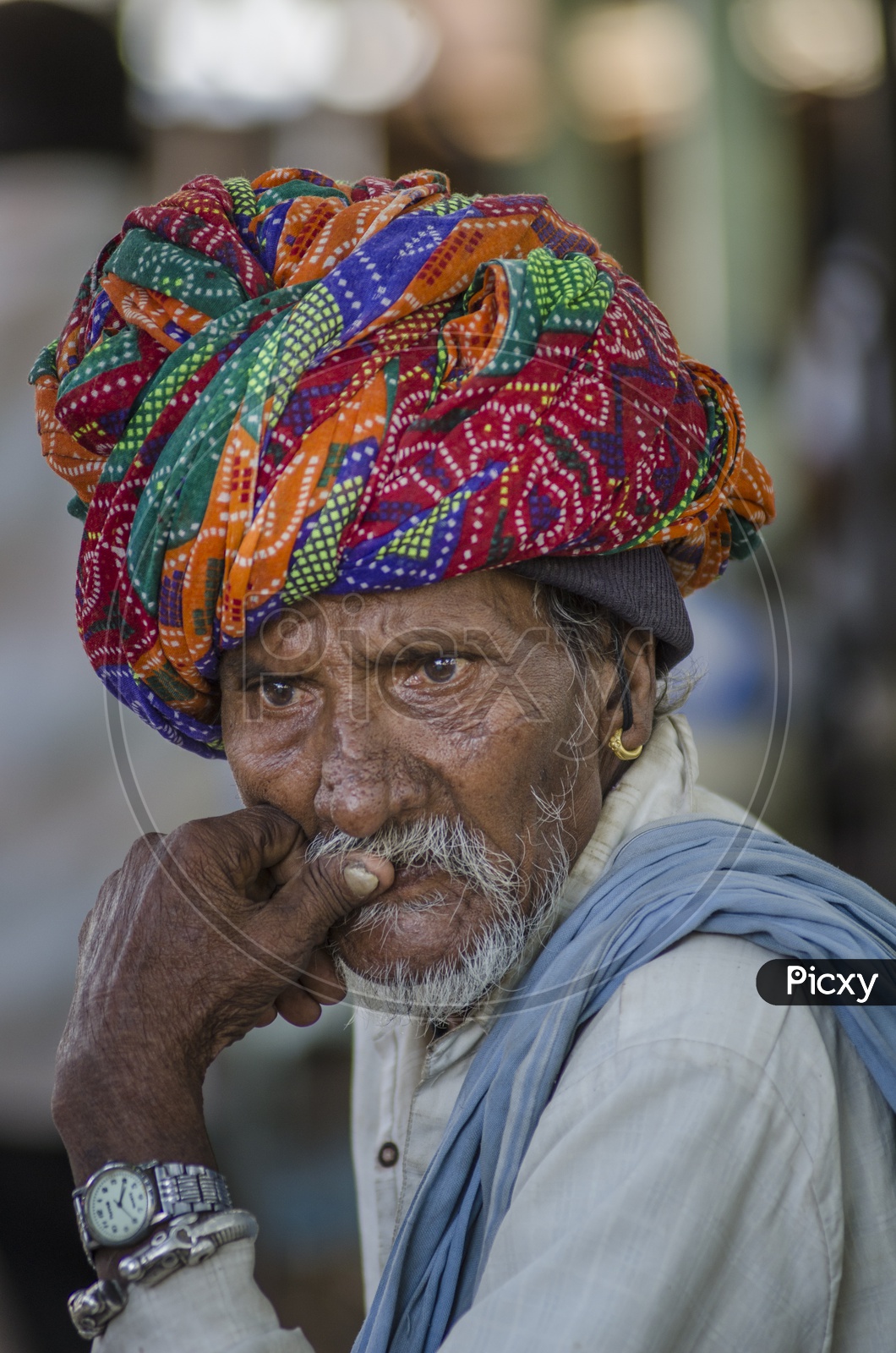 Rajasthani Man Wearing Traditional Turban at Bundi, Rajasthan