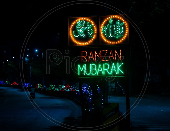 Street illumination for Ramzan at Jama Masjid in Barkas