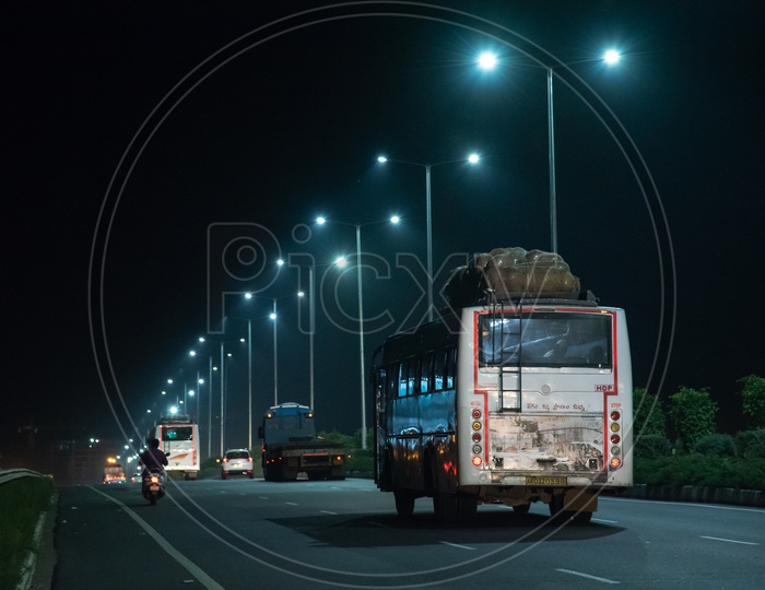 APSRTC Bus on NH 16 under the LED Street Lights