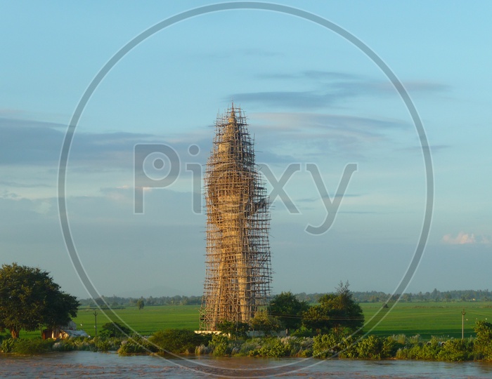 Lord Hanuman Statue being built on Vamsadhara river banks