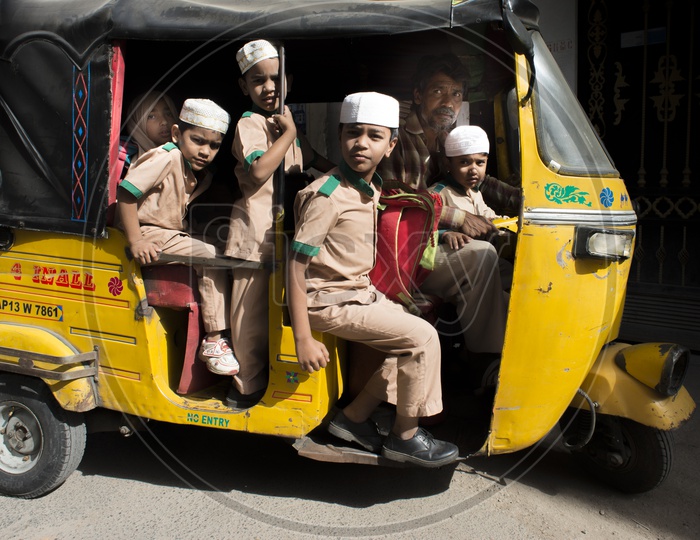 School Children in Auto