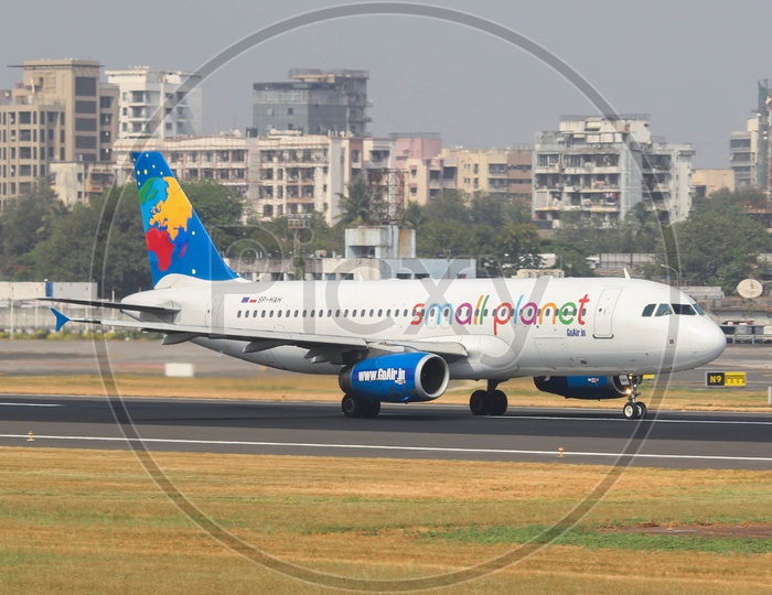 Small planet airlines A320 taking off from Bombay for jaipur.