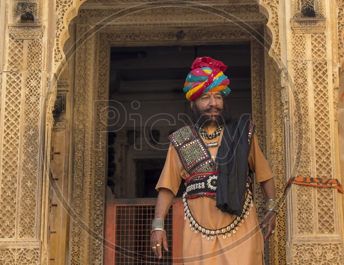 Rajasthani Man Wearing Traditional Turban at Jaisalmer Fort