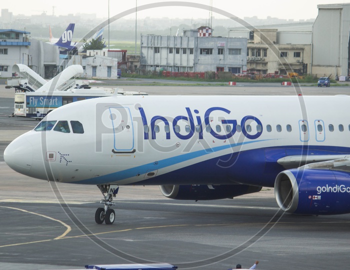 IndiGo a320 taxiing to gate after completing its flight.