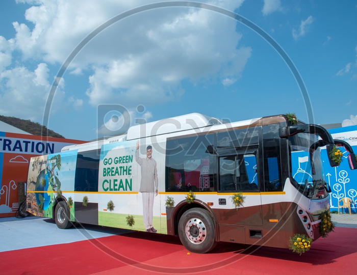 Electric Bus put up for display at Happy Cities Summit.