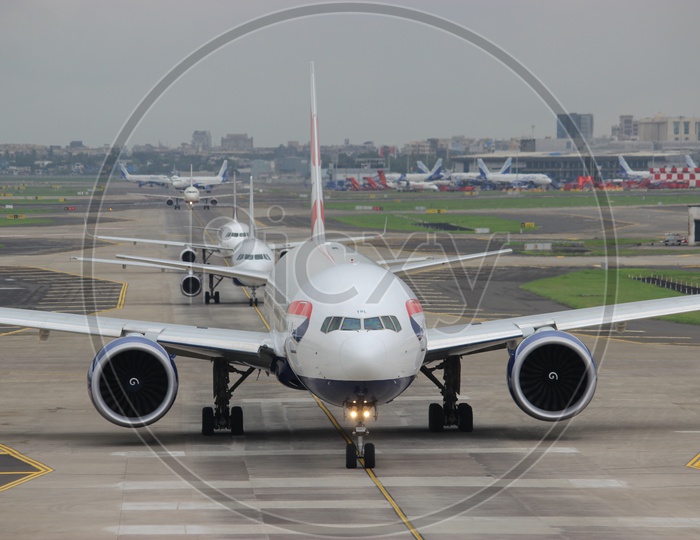 British Airways 777 leading the departure
