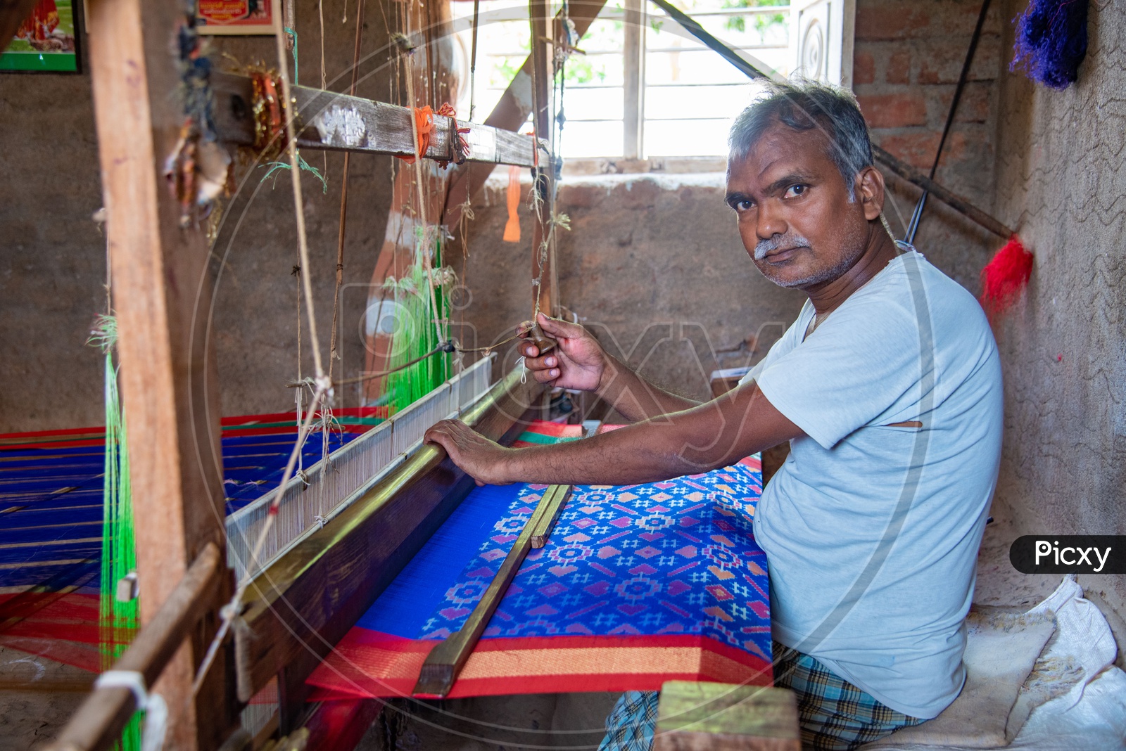 Weaver engaged in making Ikat saree in Bhoodan Pochampally village.
