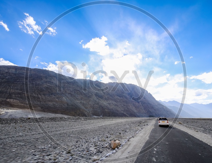 Tourist vehicles or Car on Leh Ladakh Roads.