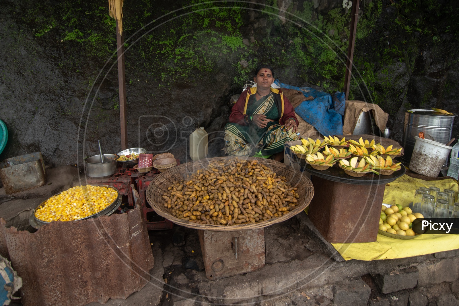 Lady selling delicious eateries at Sinhagad Fort
