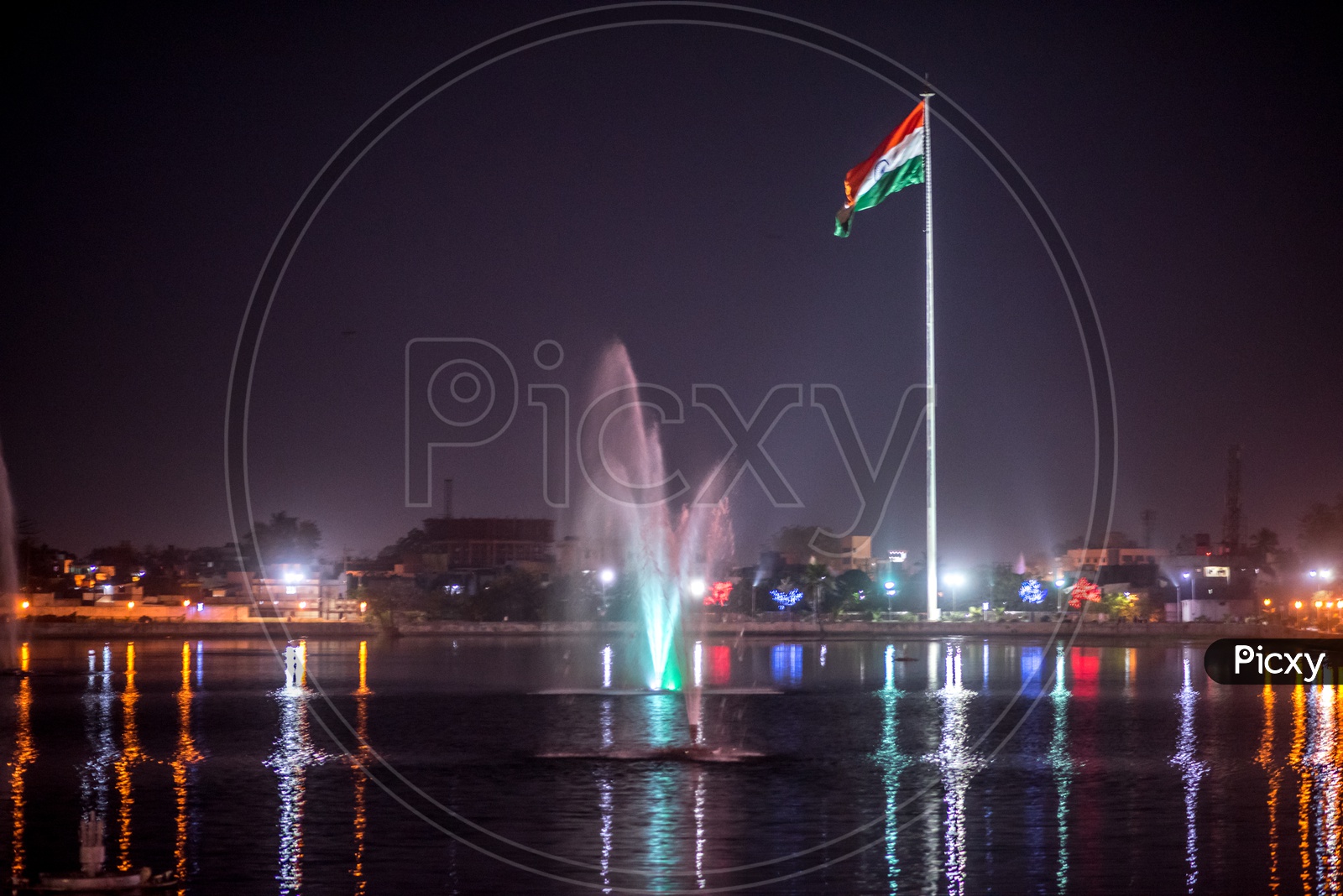 Indian flag in marine drive of raipur