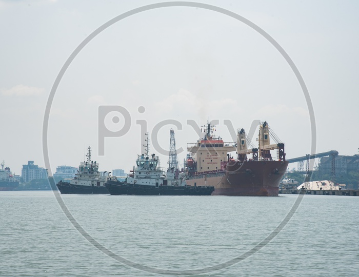 Cargo Ships at Ship Yard, Kochi.