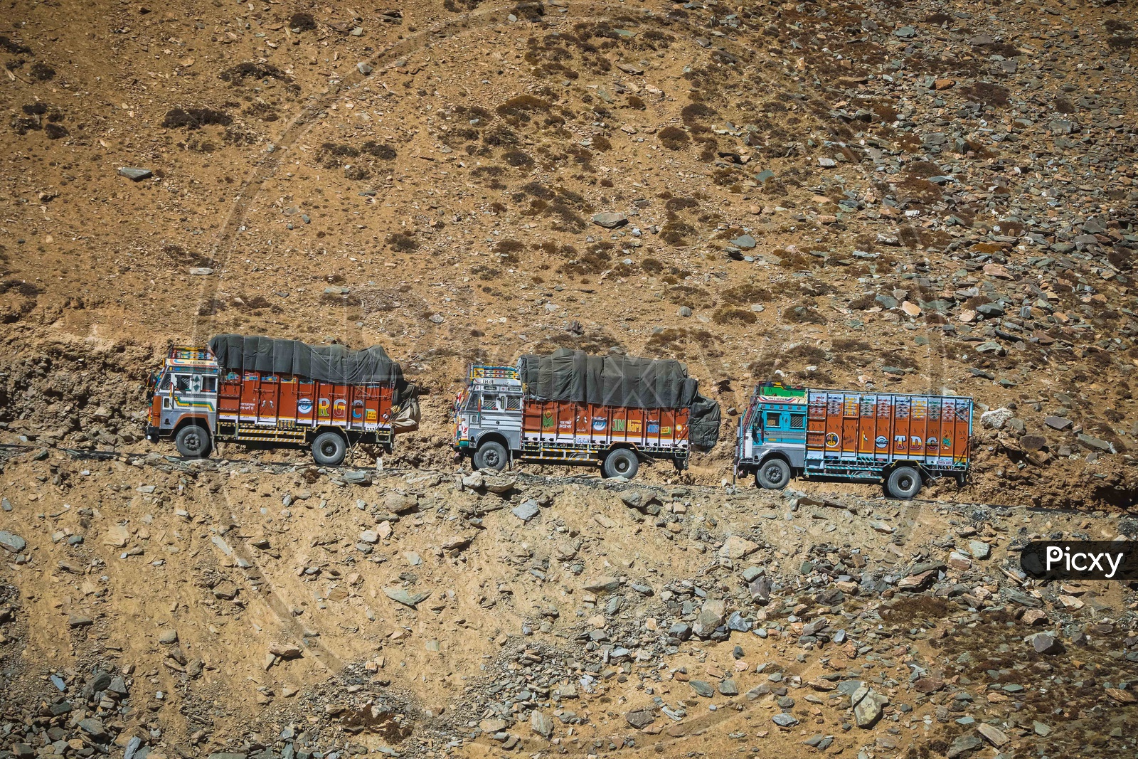 Trucks and Tourist Vehicles of Leh ladakh Area.