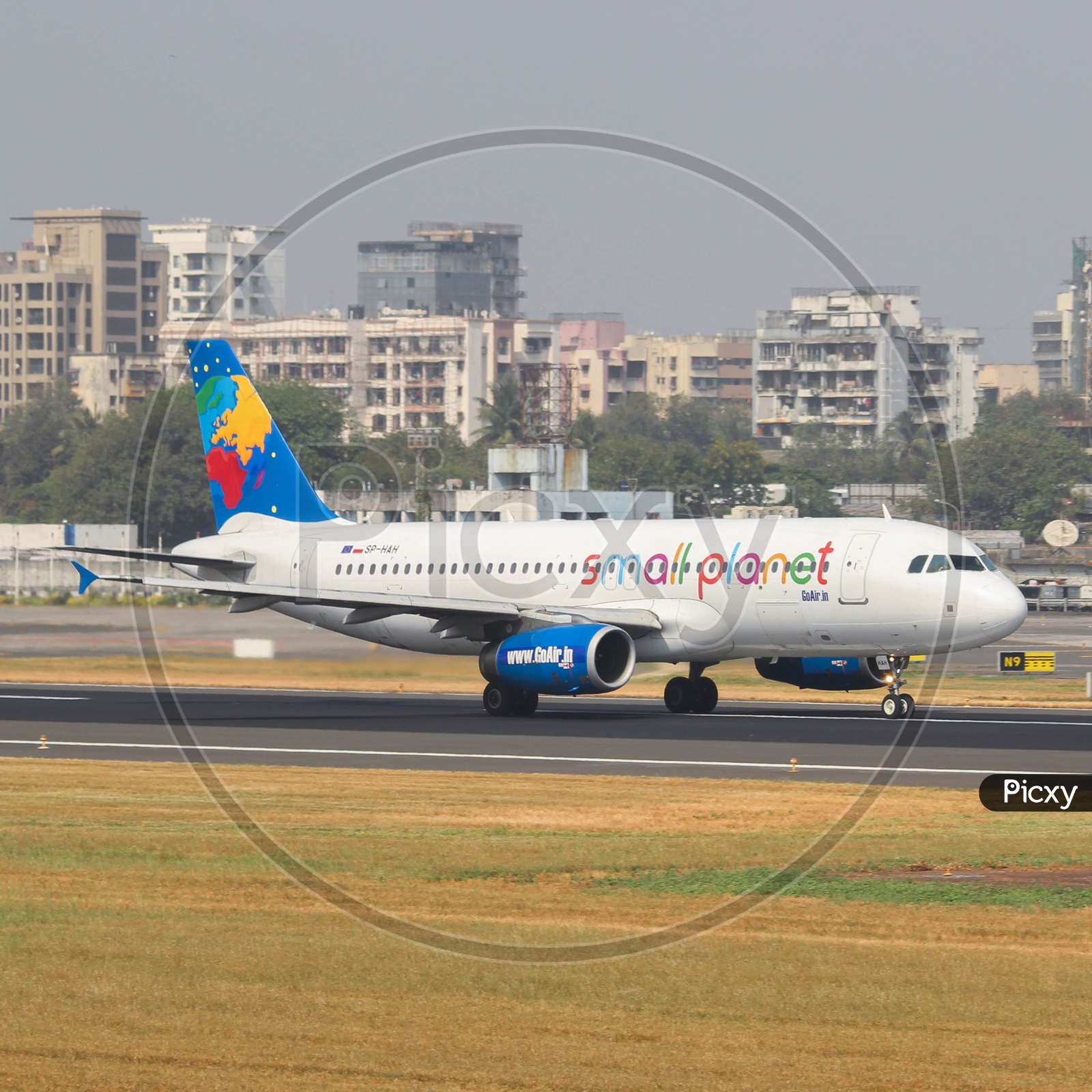 Small planet airlines A320 taking off from Bombay for jaipur.