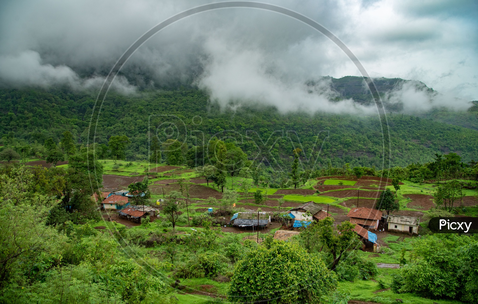 Scenic hills and villages of the western ghat during monsoon