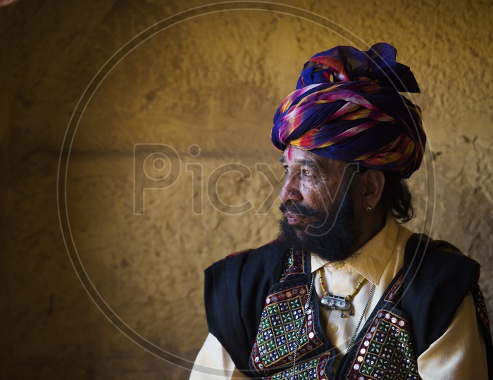 Rajasthani Man wearing a traditional Turban