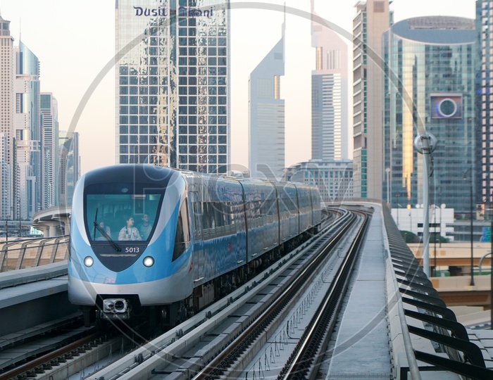 Dubai Metro Arriving at Burj Khalifa Station