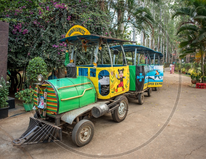 Toy train in botanical gardens