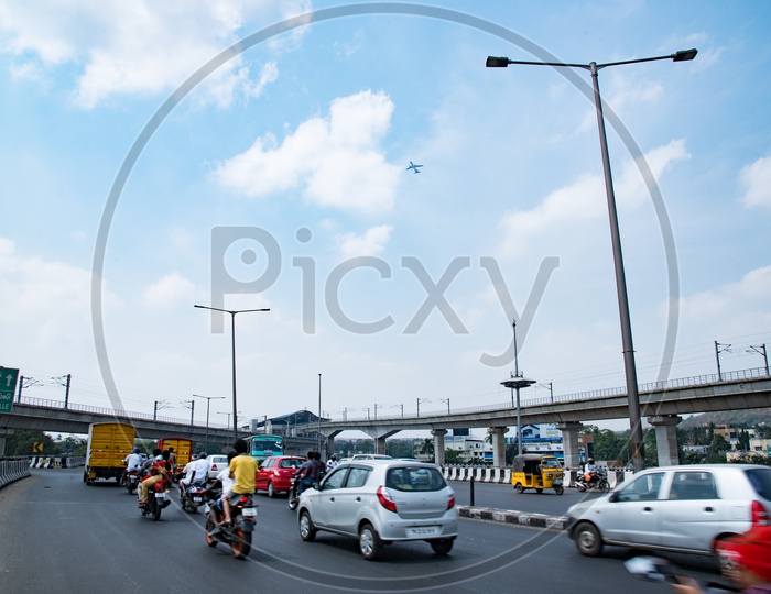 Vehicles on Kathipara Bridge,Chennai.