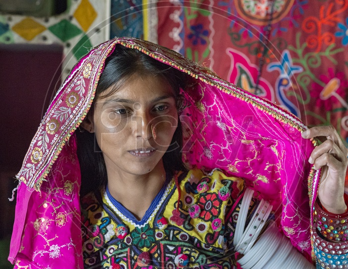 Girl in Traditional Dress at Bhirandiyara Village, Kutch