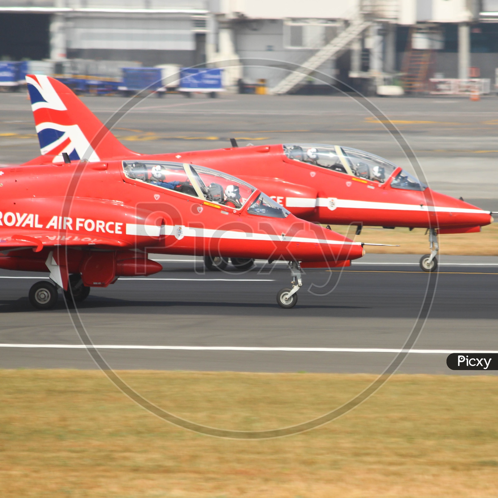 Royal airforce UK bae hawks landing in mumbai after performing acrobatics in malaysia.