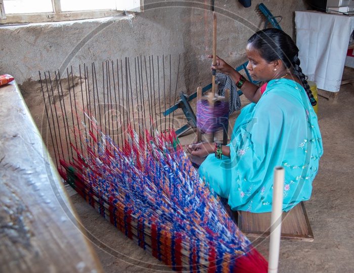 Women worker engaged in making Ikkat Handloom Saree
