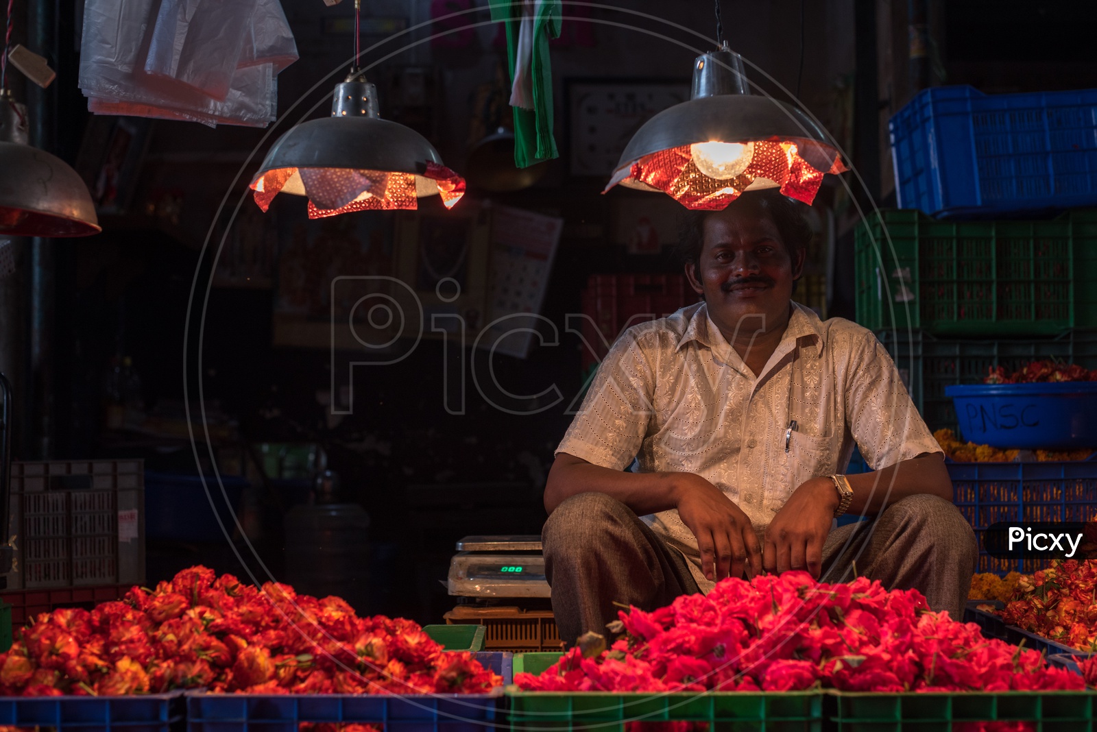 Image of Flower Vendor at Koyambedu Flower Market Complex, Wholesale