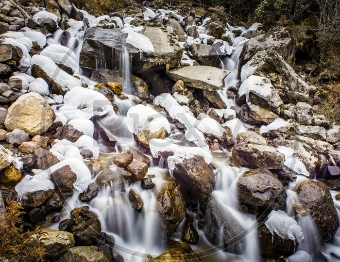 A Half Frozen Waterfall in Arunachal Pradesh