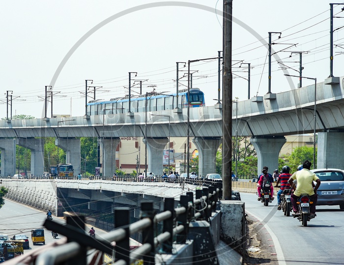 Hyderabad Metro Rail passing over Tarnaka Flyover