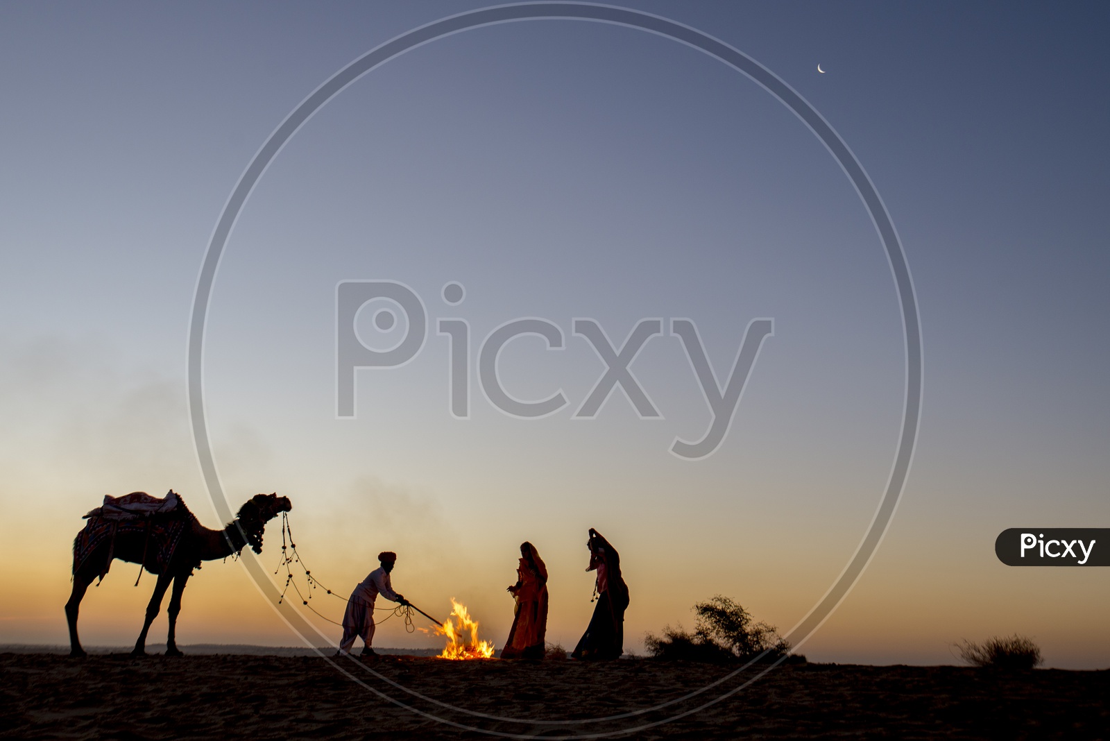 People around bonfire In Desert, Rajasthan