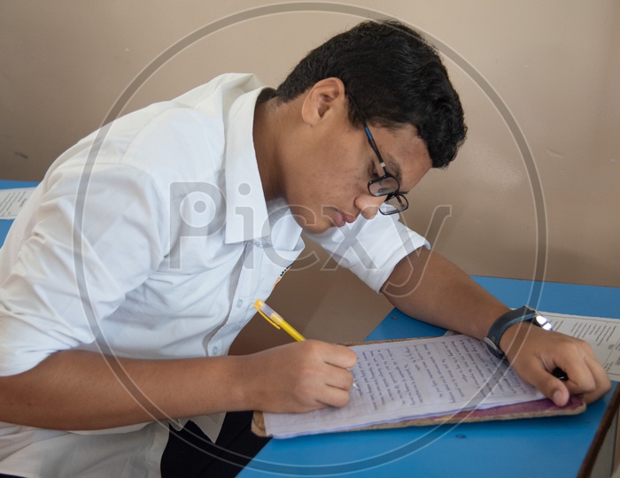 Boy writing his exam at an educational institute in Hyderabad