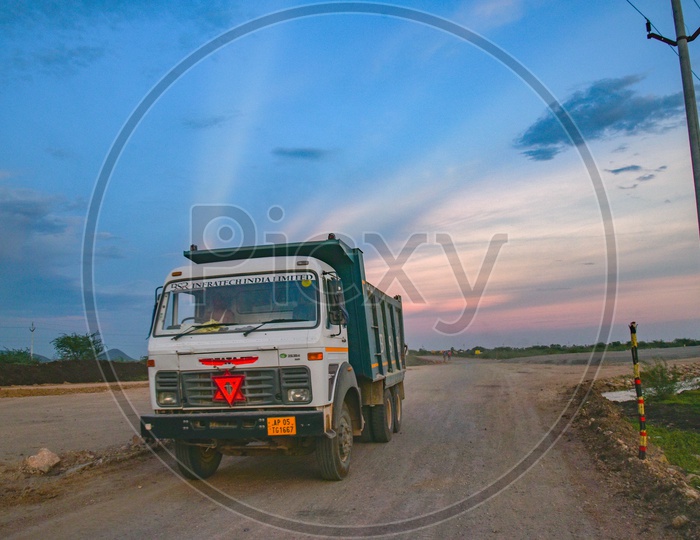 Road construction vehicles, Amaravati.