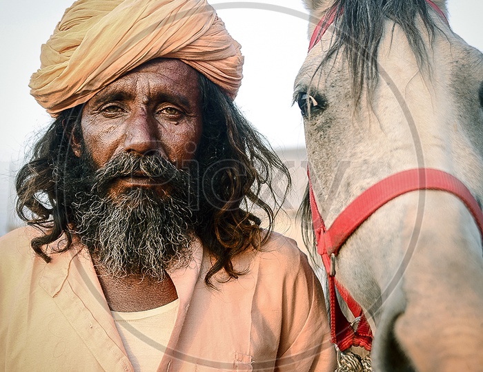 Sadhu with Horse in Pushkar Camel Fair