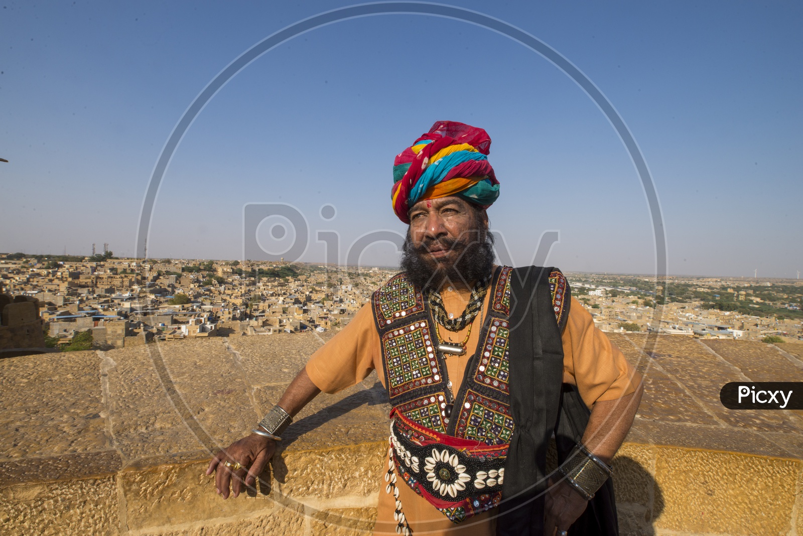 Rajasthani Man wearing Traditional Turban at Jaisalmer Fort