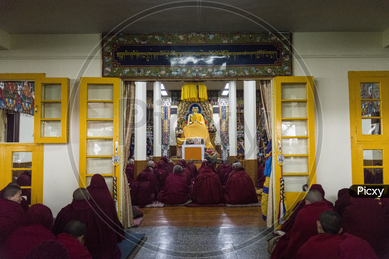 Buddhist Monks Praying in Dharmasala, Himachal Pradesh