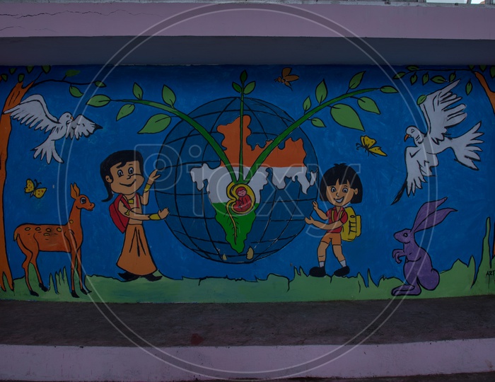 Wall arts at Tiruvanmiyur suburban station chennai.