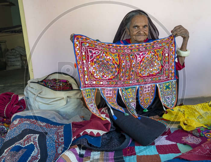 Old women showing Handlooms at Sumarsar Sekh Village, Kutch