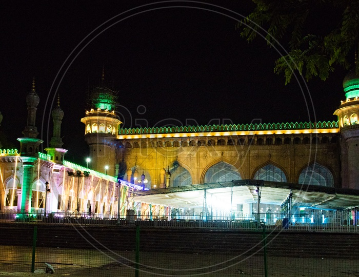Mecca Masjid illuminated for Ramadan