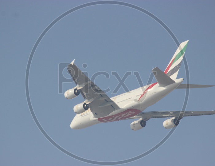 Emirates Airbus A380 climbing out of Dubai