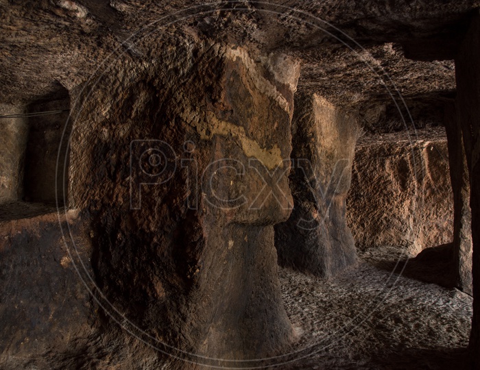Pillars in Undavalli caves