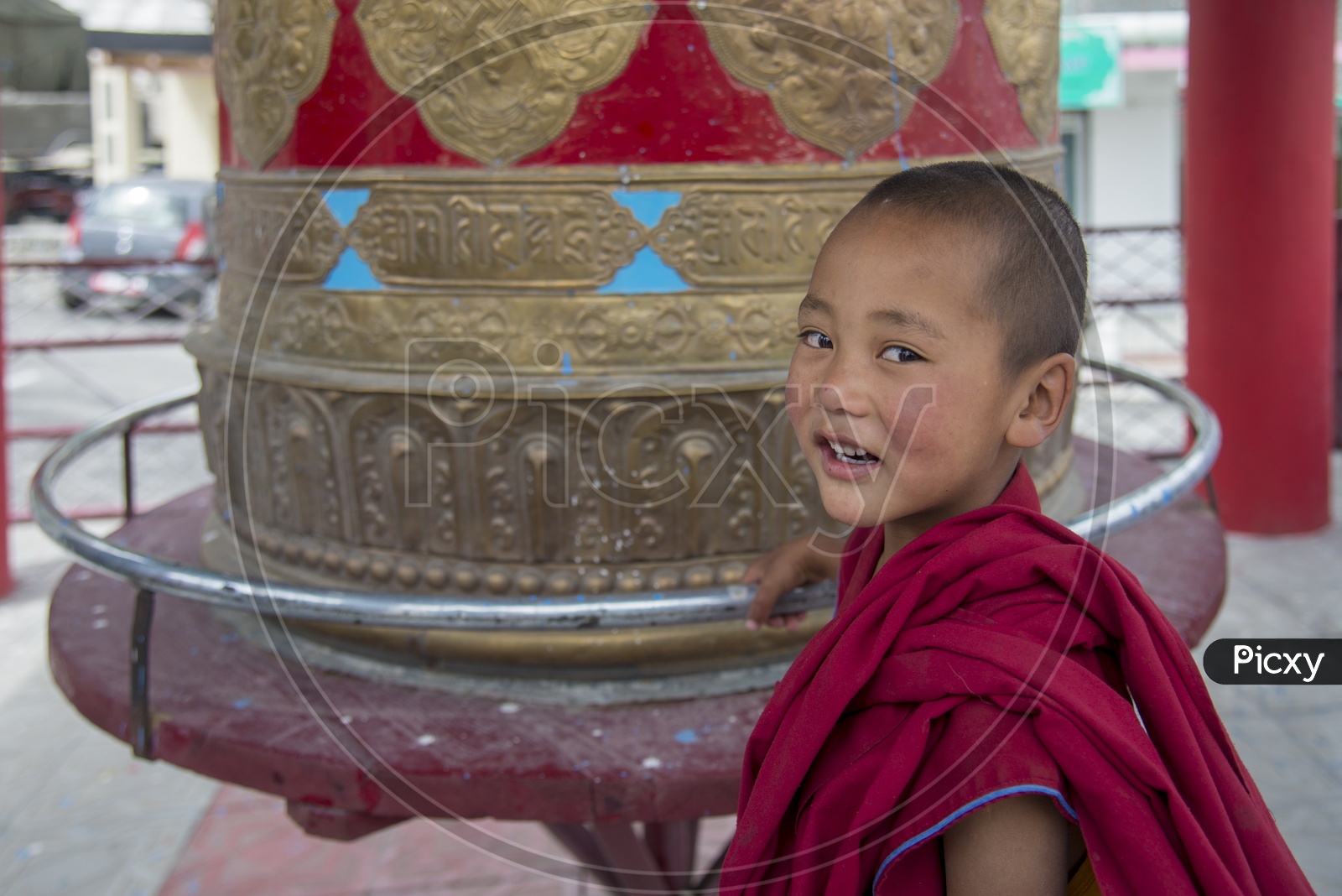 Smiling Child Buddhist Monk at Diskit Monastery