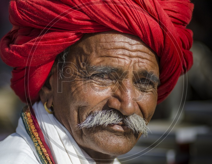 Rajasthani Man wearing Traditional Turban in Bundi, Rajasthan