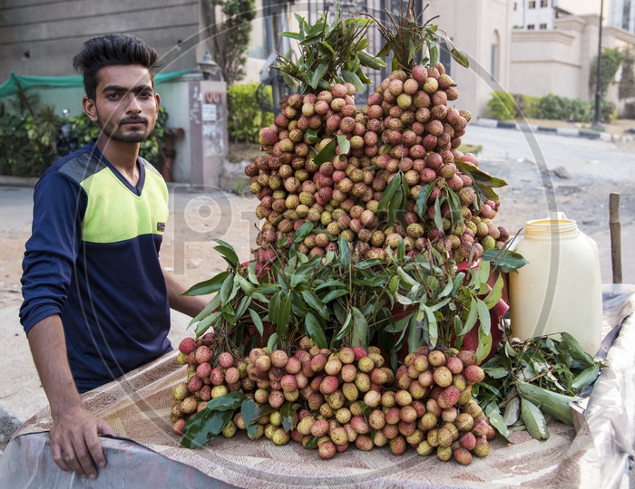 Litchi fruit seller in Hyderabad