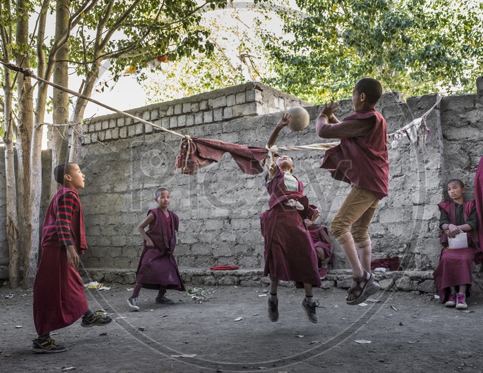 Child Buddhist Monks Playing at Key Monastery, Spiti Valley