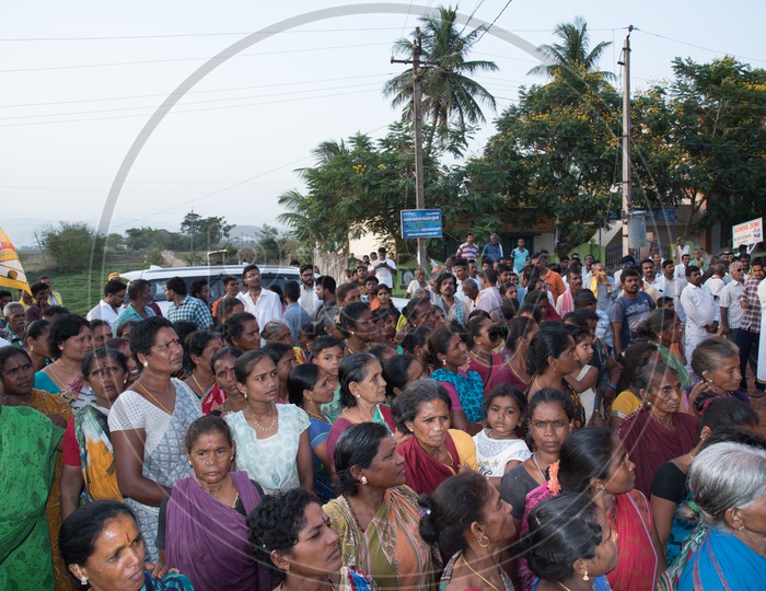 Women of Telukunchi Village,Srikakulam during the opening ceremony of a bus shelter by Ram Mohan Naidu, MP.
